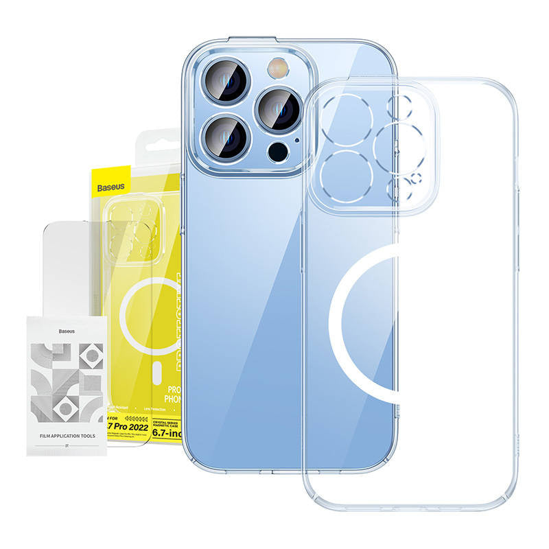 Baseus Crystal Transparent Magnetic Case og Tempered Glass Set til iPhone 14 Pro Max