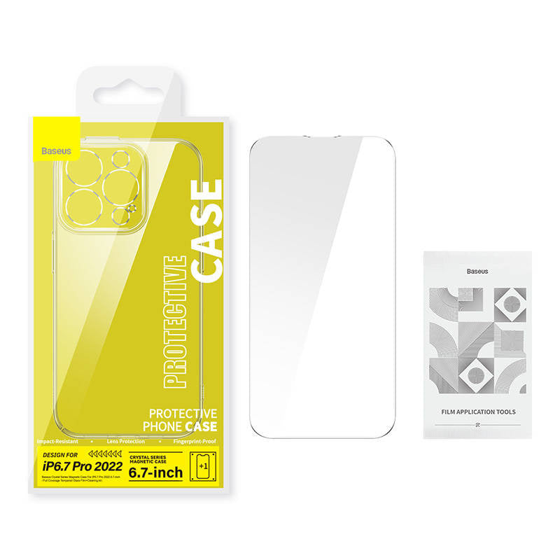 Baseus Crystal Transparent Magnetic Case og Tempered Glass Set til iPhone 14 Pro Max
