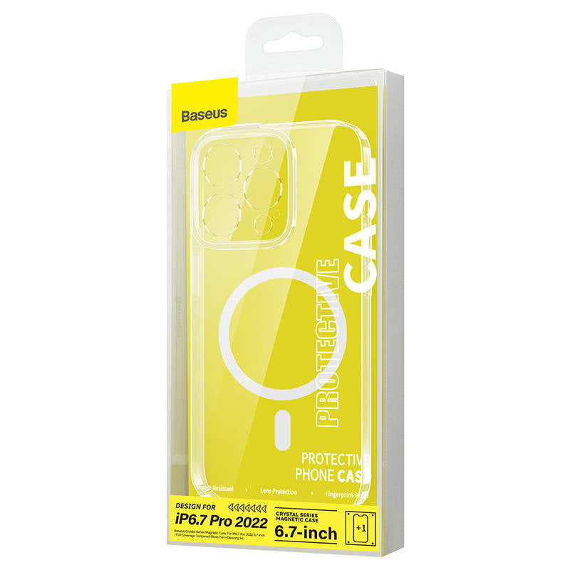 Baseus Crystal Transparent Magnetic Case og Tempered Glass Set til iPhone 14 Pro Max