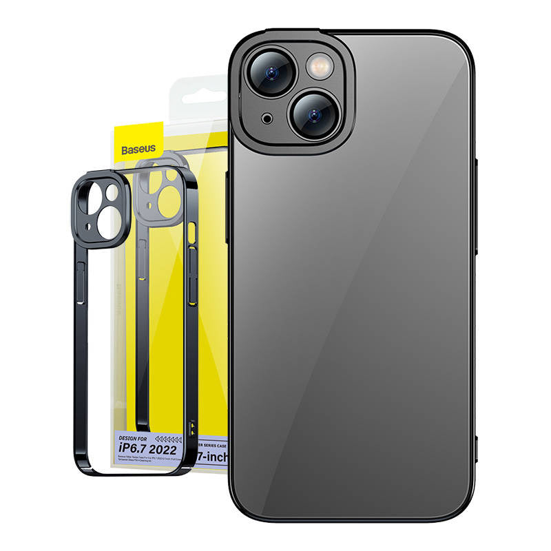 Baseus Glitter Transparent Case og tempereret glas sæt til iPhone 14 Plus (sort)