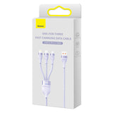 3in1 USB-kabel Baseus Flash II-serie, USB-C + micro USB + Lightning, 66W, 1.2m (purpur)