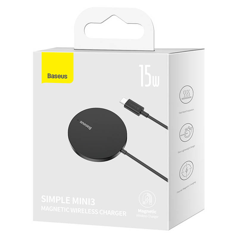 Magnetisk trådløs oplader Baseus Simple Mini3 15W (sort)