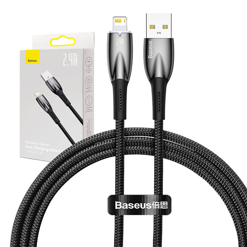 USB-kabel til Lightning Baseus Glimmer-serien, 2,4 A, 1 m (sort)