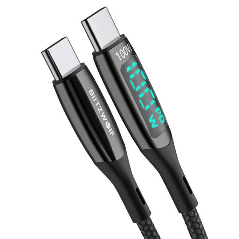 USB-C til USB-C-kabel BlitzWolf BW-TC23 med display, 100W, 0,9m (sort)