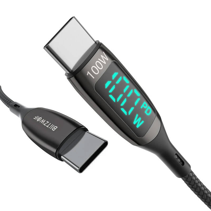 USB-C til USB-C-kabel BlitzWolf BW-TC23 med display, 100W, 0,9m (sort)