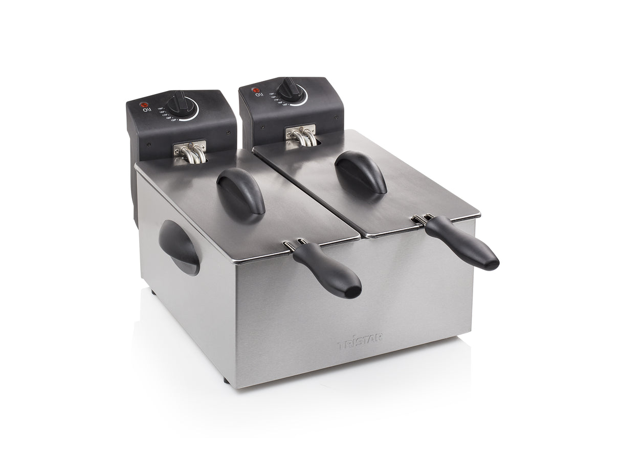 Tristar FR-6937 frituregryde Dobbelt 6 L Enkeltstående 3600 W Sort, Rustfrit stål