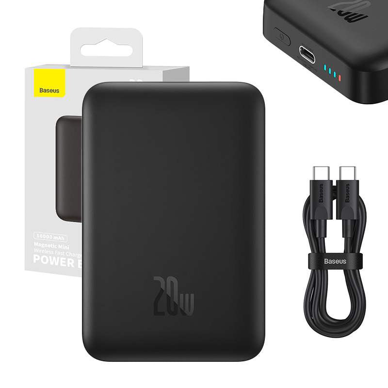 Powerbank Baseus Magnetic Mini 10000mAh, USB-C 20W MagSafe (sort)