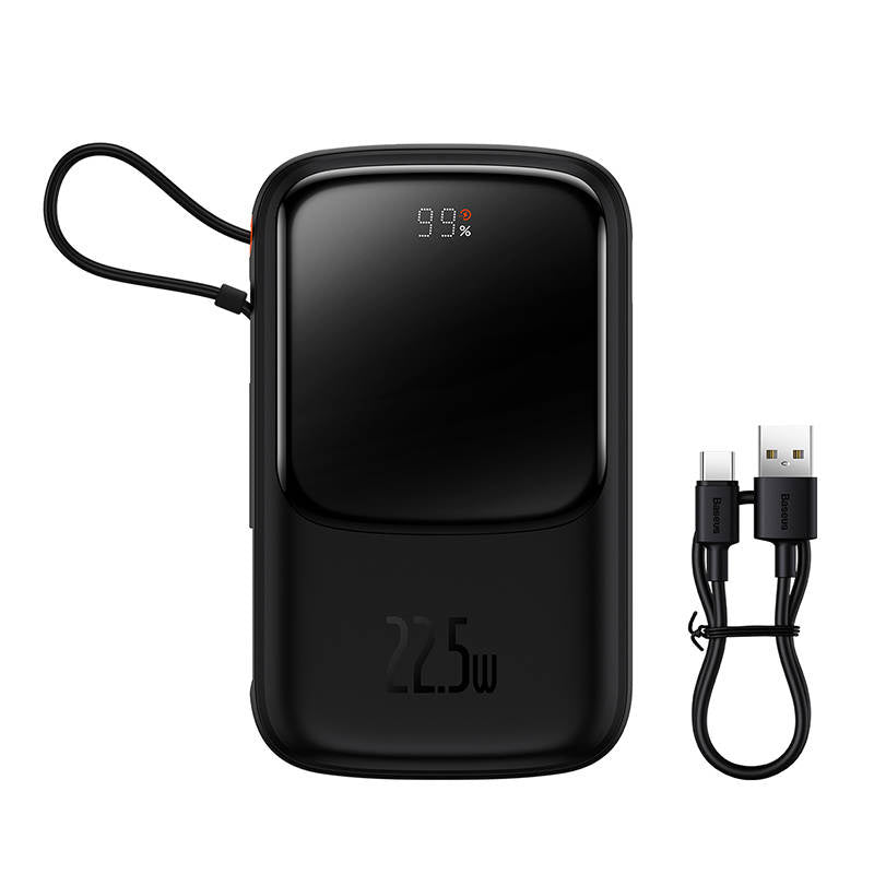 Powerbank Baseus Qpow PRO med kabel, 10000mAh, 22.5W (Sort)