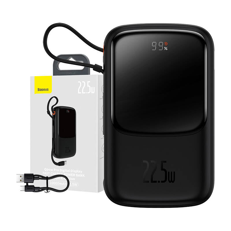 Powerbank Baseus Qpow PRO med kabel, 10000mAh, 22.5W (Sort)
