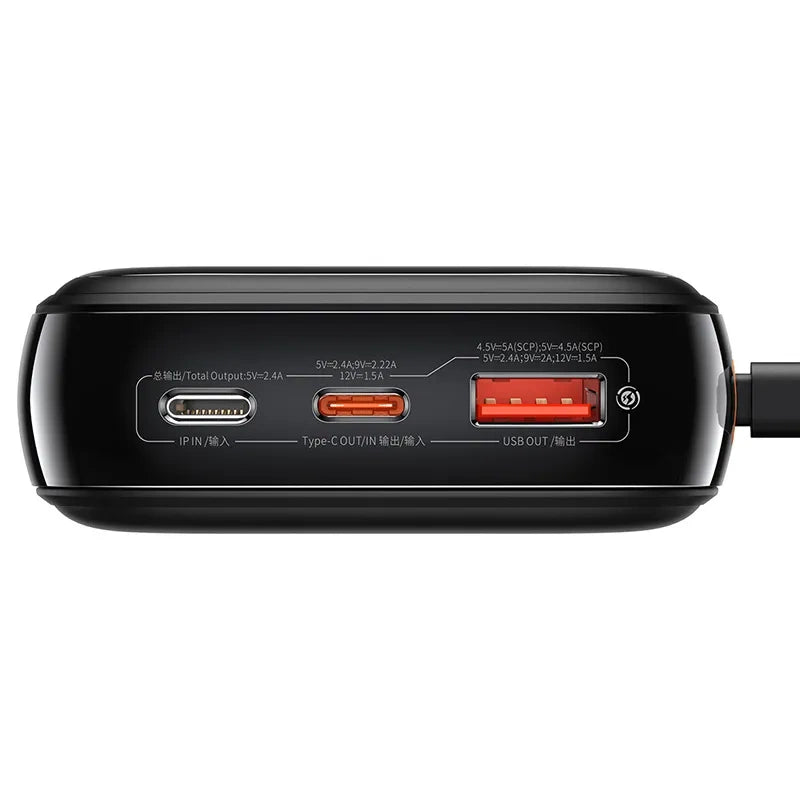 Powerbank Baseus Qpow PRO med Lightning-kabel, USB-C-port og USB 20000mAh, 20W (Sort)
