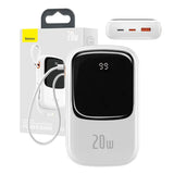 Powerbank Baseus Qpow PRO med Lightning-kabel, USB-C-port og USB 20000mAh, 20W (hvid)