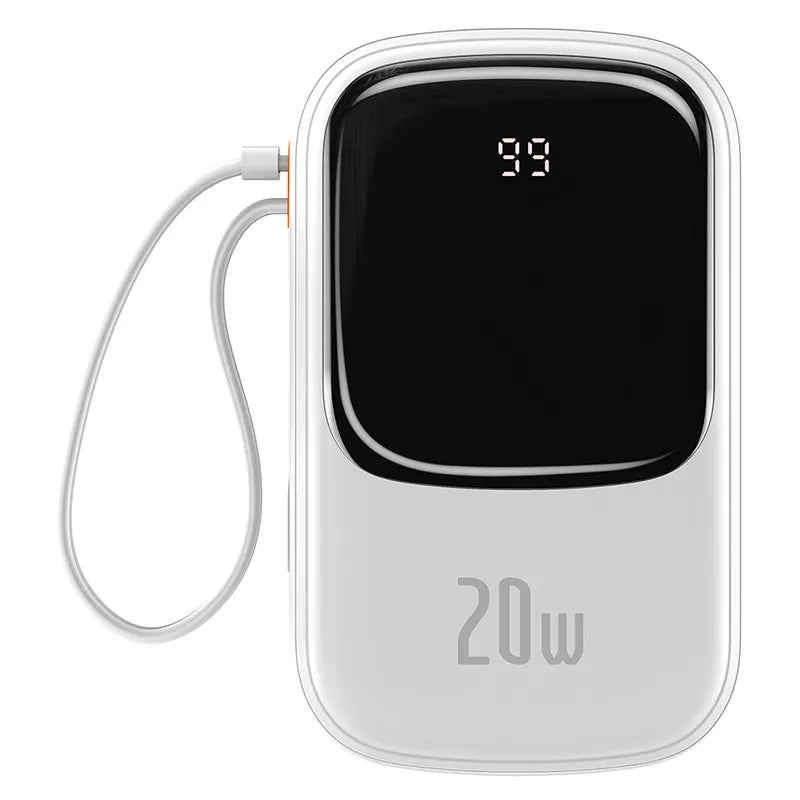 Powerbank Baseus Qpow PRO med Lightning-kabel, USB-C-port og USB 20000mAh, 20W (hvid)