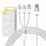 3in1 USB-kabel Baseus StarSpeed Series, USB-C + Micro + Lightning 3,5A, 1,2m (hvid)