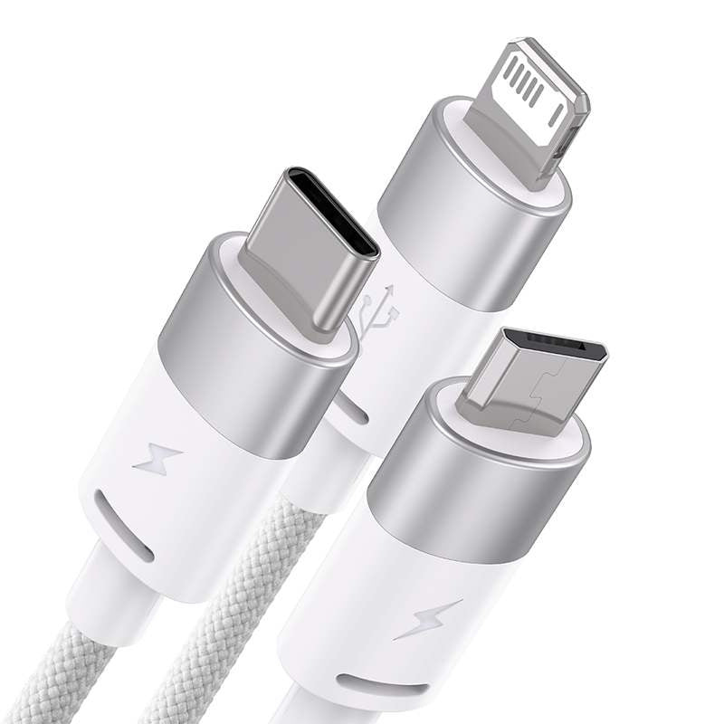 3in1 USB-kabel Baseus StarSpeed Series, USB-C + Micro + Lightning 3,5A, 1,2m (hvid)