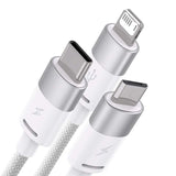 3in1 USB-kabel Baseus StarSpeed Series, USB-C + Micro + Lightning 3,5A, 1,2m (hvid)