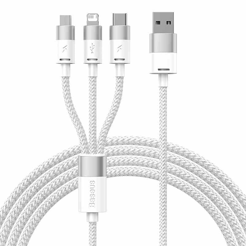 3in1 USB-kabel Baseus StarSpeed Series, USB-C + Micro + Lightning 3,5A, 1,2m (hvid)