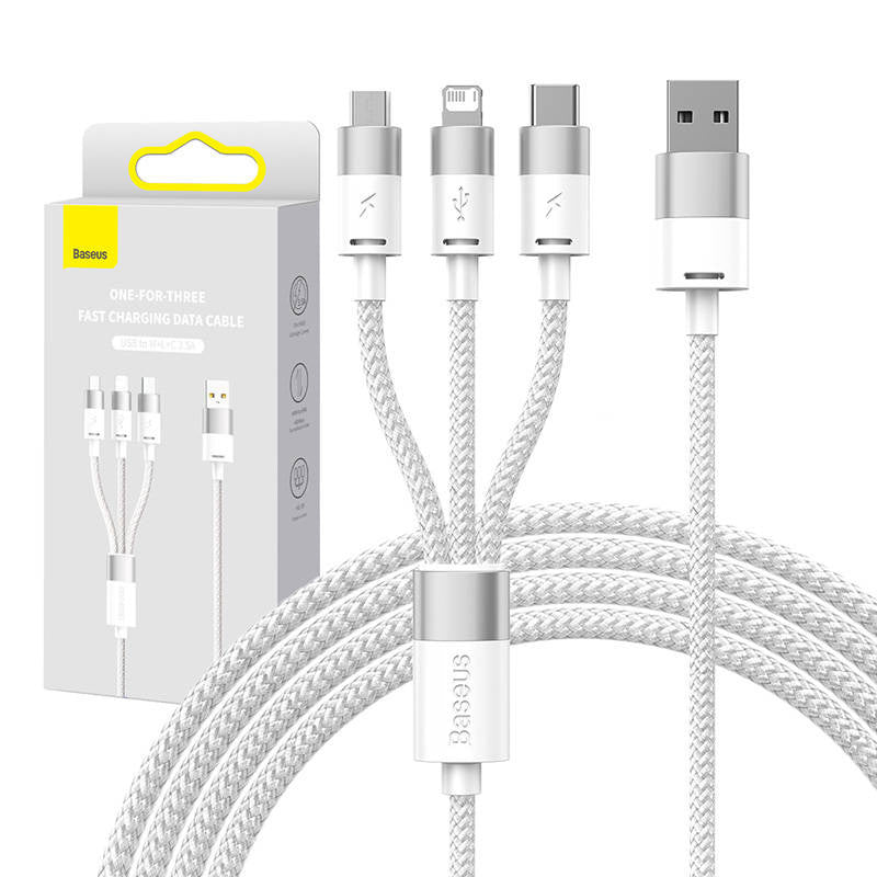 3in1 USB-kabel Baseus StarSpeed Series, USB-C + Micro + Lightning 3,5A, 1,2m (hvid)