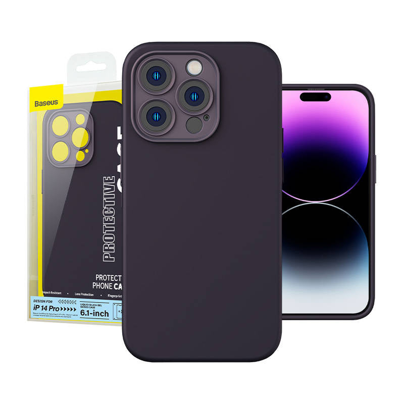 Baseus flydende silica gel case til iPhone 14 Pro (Elderberry) + hærdet glas + rengøring kit