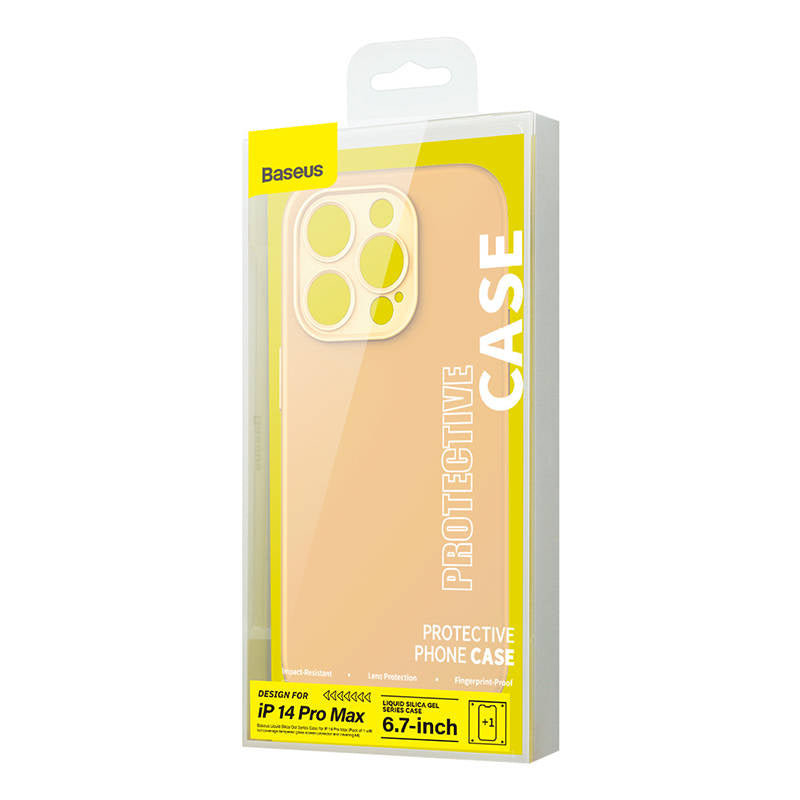 Baseus Liquid Silica Gel Case til iPhone 14 Pro Max (Sunglow) + hærdet glas + rengøringsset