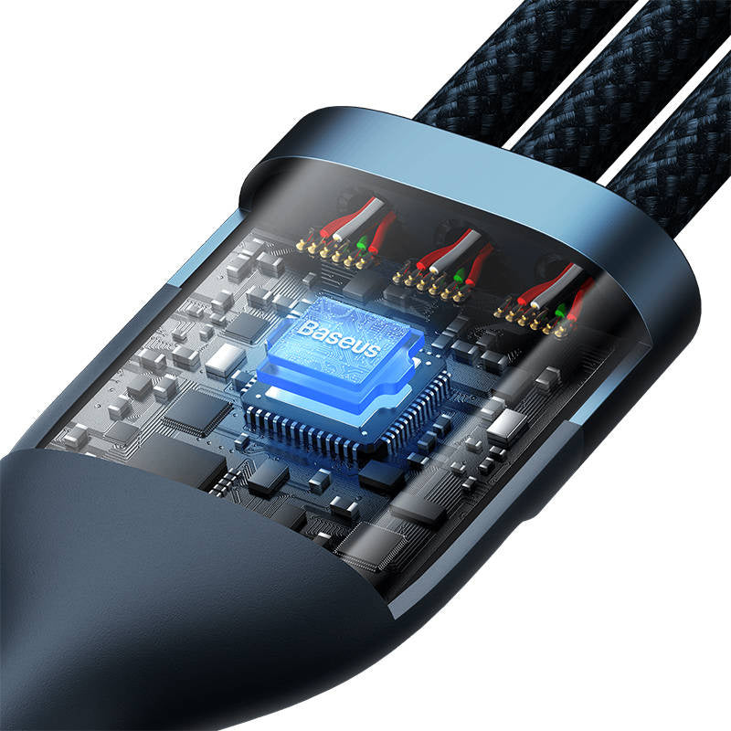 3in1 USB-kabel Baseus USB 3in1 Baseus Flash-serie, USB-C + Micro + Lightning 66W, 1,2 m (blå)