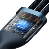 3in1 USB-kabel Baseus USB 3in1 Baseus Flash-serie, USB-C + Micro + Lightning 66W, 1,2 m (blå)