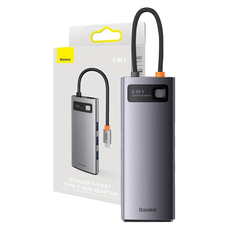 Hub 6in1 Baseus StarJoy Series, USB-C til 3x USB 3.0 + HDMI + USB-C PD + RJ45