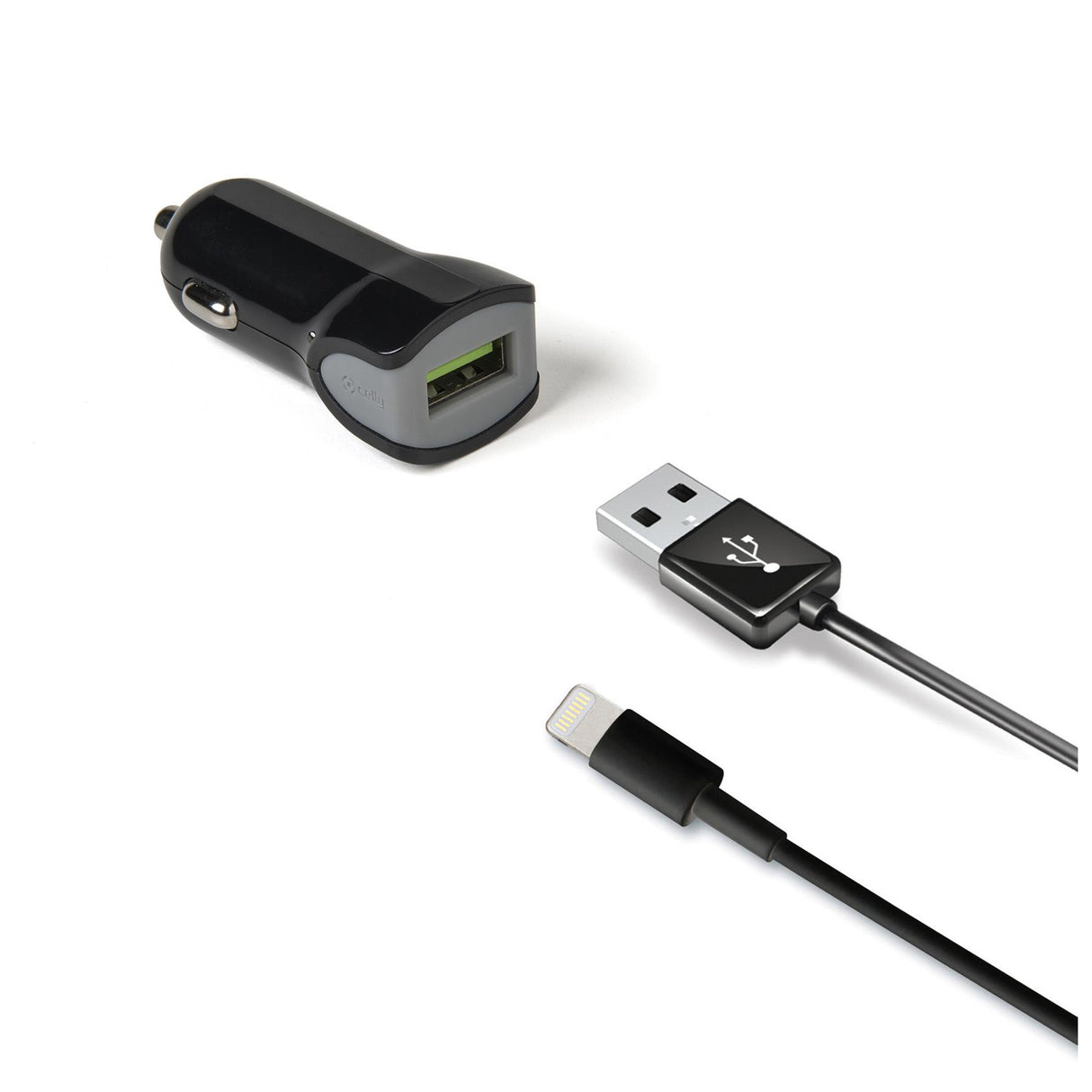 Celly Car Charger + USB-A to Lightning Cable 12W Black (1M)