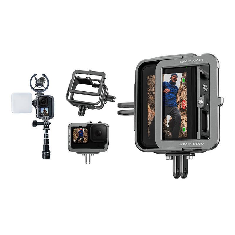 TELESIN Aluminium bur til GoPro Hero 12/11/10/9 + vertikal adapter