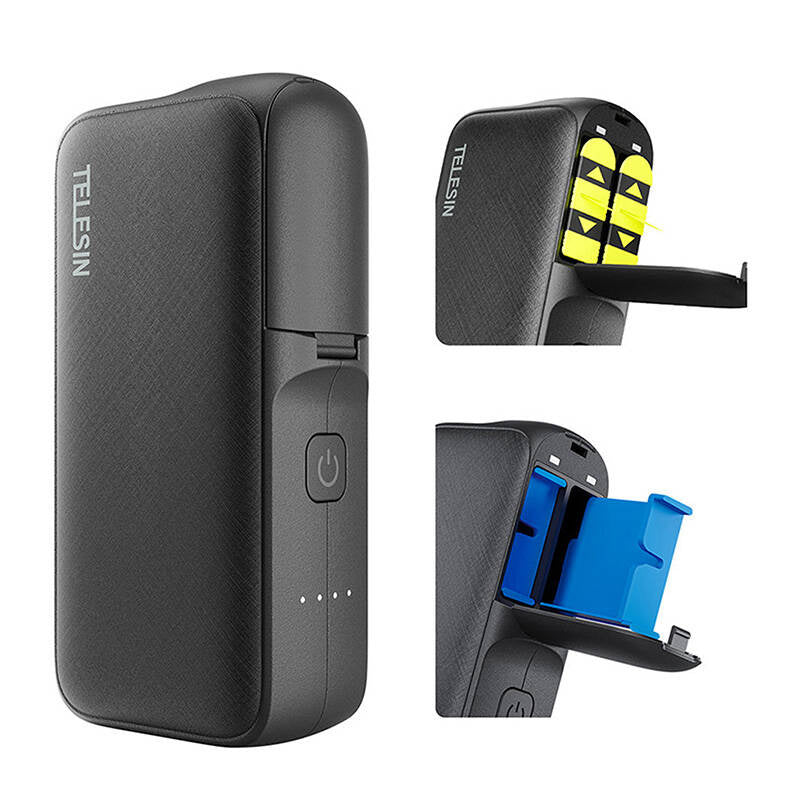 TELESIN oplader med powerbank til GoPro Hero 12 / 11 / 10 / 9 / 8 / 7 / 6 / 5