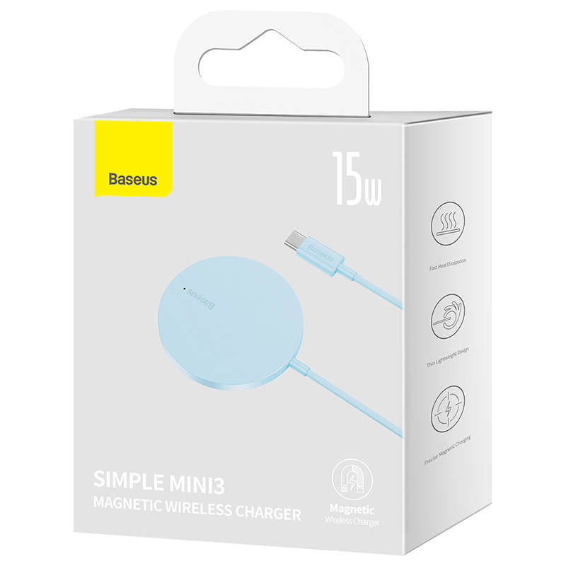 Magnetisk trådløs oplader Baseus Simple Mini 3 15W (blå)