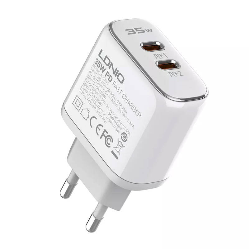 Væglader LDNIO A2528M 2USB-C til Apple + USB-C - Lightning Cable