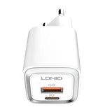 Væglader LDNIO A2318M USB, USB-C + USB-C - Lightning Cable