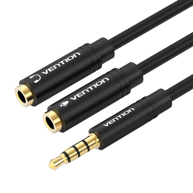 Audio kabel 3,5 mm mandlig til 2x 3,5 mm kvindelig Vention BBVBY 0,3 m (sort)