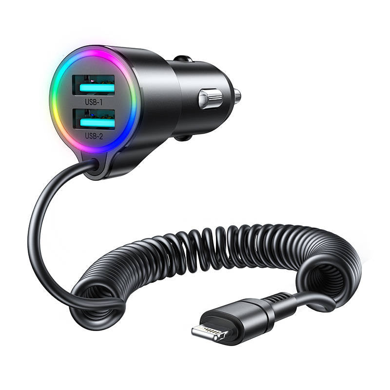 Biloplader Joyroom JR-CL25, 2x USB + Lightning kabel (sort)