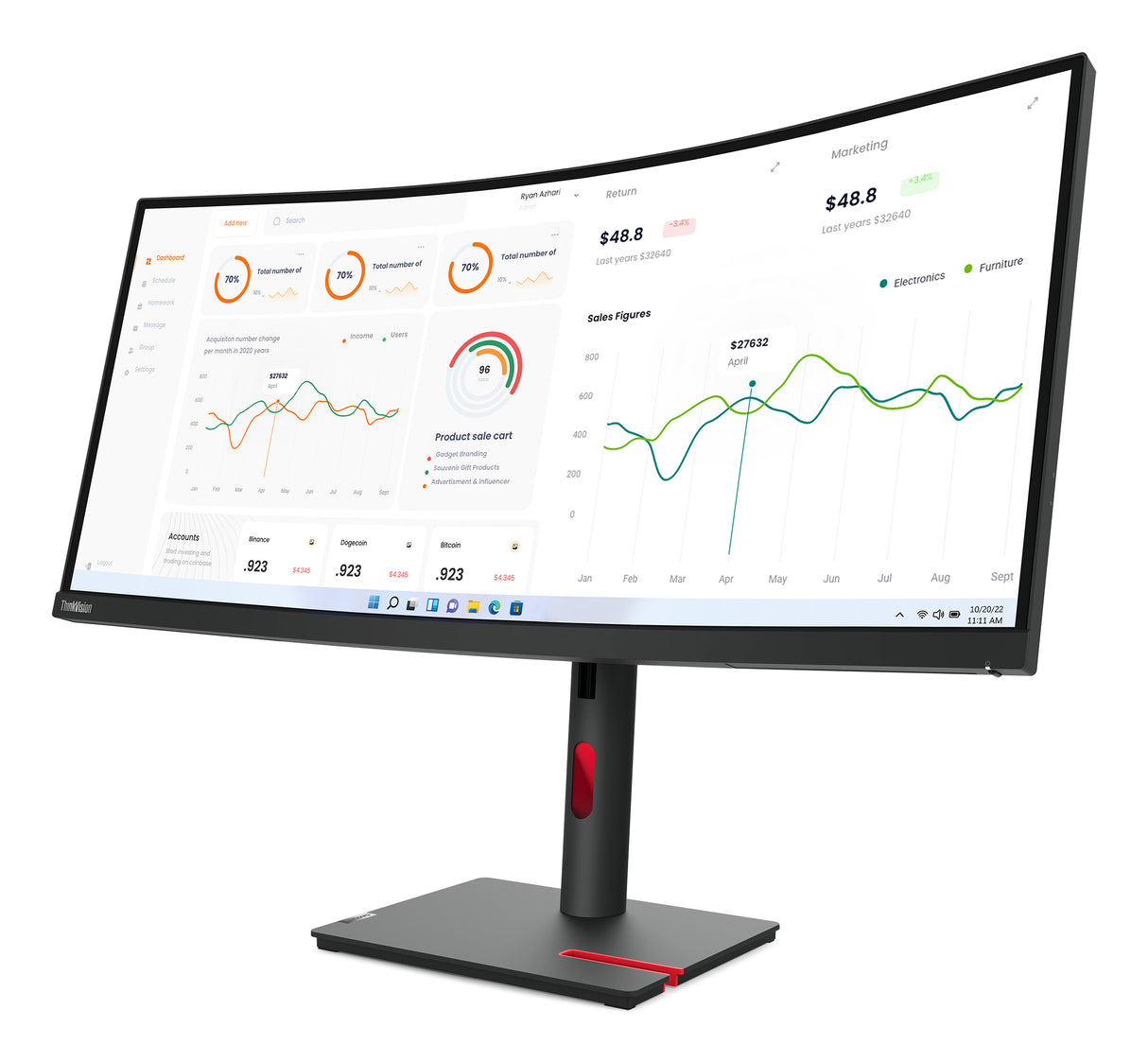 Lenovo ThinkVision T34w-30 LED display 86,4 cm (34") 3440 x 1440 pixel Wide Quad HD Sort
