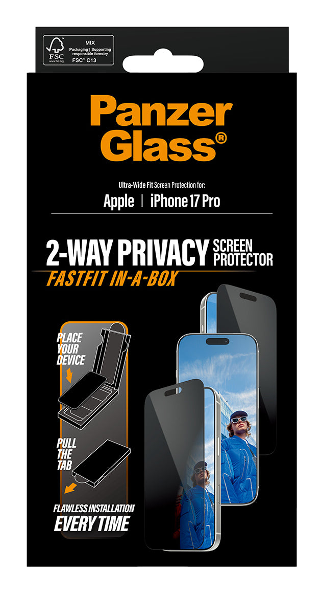PG Privacy Screen Protector iPhone 17 Pro UWF Fastfit