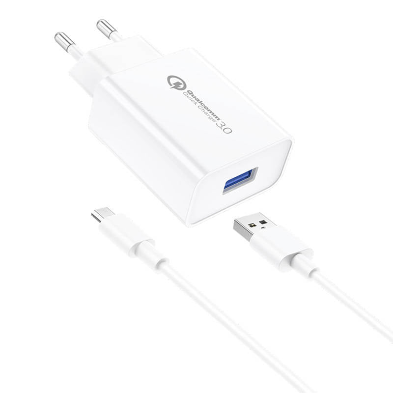 Wall Charger Foneng EU13 18W + USB til Micro USB-kabel, 3A (hvid)