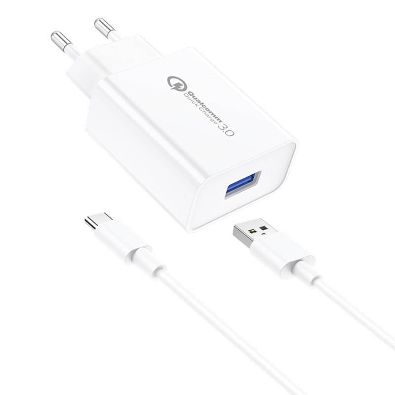 Foneng EU13 18W Wall Charger + USB til USB-C-kabel, 3A (hvid)