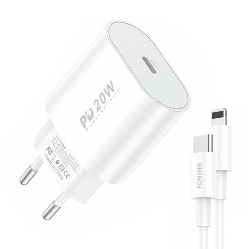 Hurtig oplader Foneng 1x USB PD 3.0 EU39 20W + USB C til Lightning