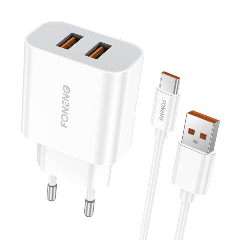 Hurtig oplader Foneng 2x USB EU45 12W + USB Type C-kabel