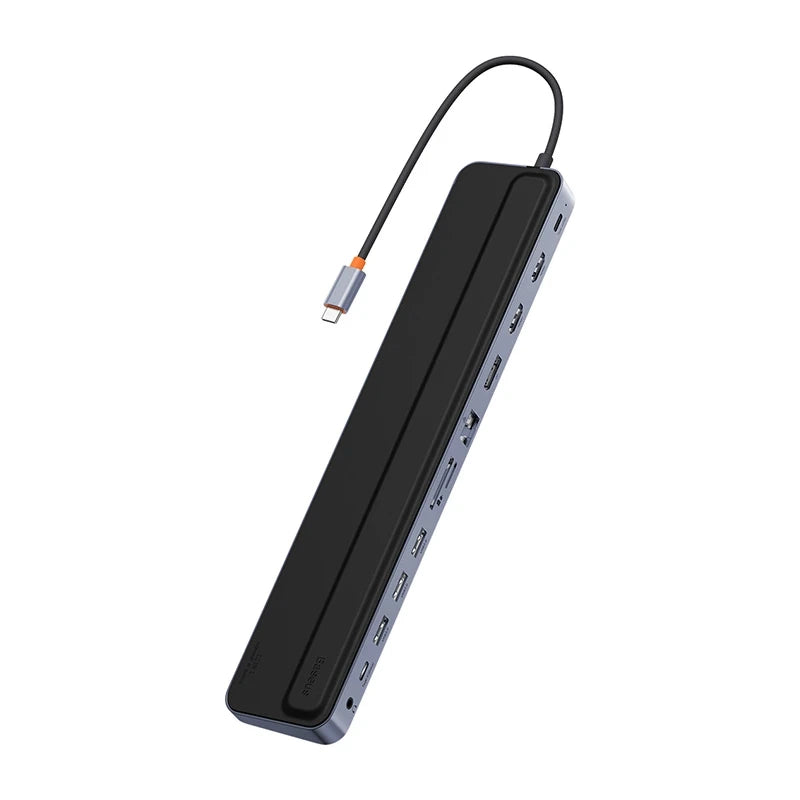Hub 12w1 Baseus EliteJoy Gen2 serie USB-C til 2xHDMI+ 3xUSB 3.0+ PD+ DP+ SD/TF+ RJ45+ Type-C+ 3,5 mm (mørkgrå)