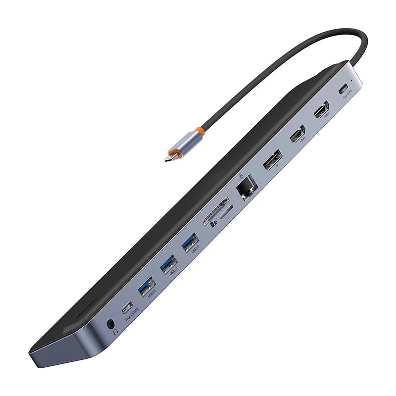 Hub 12w1 Baseus EliteJoy Gen2 serie USB-C til 2xHDMI+ 3xUSB 3.0+ PD+ DP+ SD/TF+ RJ45+ Type-C+ 3,5 mm (mørkgrå)