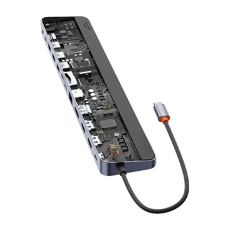 Hub 12w1 Baseus EliteJoy Gen2 serie USB-C til 2xHDMI+ 3xUSB 3.0+ PD+ DP+ SD/TF+ RJ45+ Type-C+ 3,5 mm (mørkgrå)