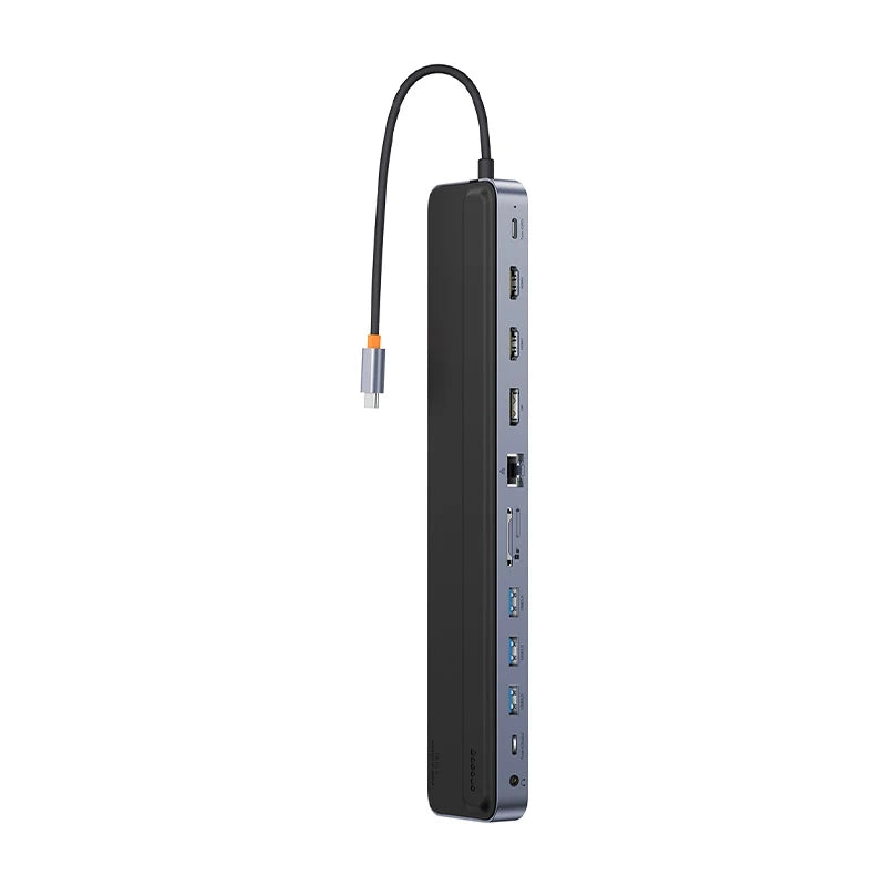 Hub 12w1 Baseus EliteJoy Gen2 serie USB-C til 2xHDMI+ 3xUSB 3.0+ PD+ DP+ SD/TF+ RJ45+ Type-C+ 3,5 mm (mørkgrå)