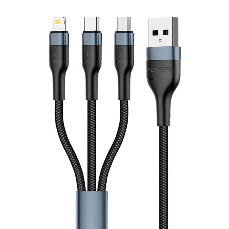 Foneng X51 3in1 USB til USB-C / Micro USB / Lightning Cable, 3A, 1,2m (sort)