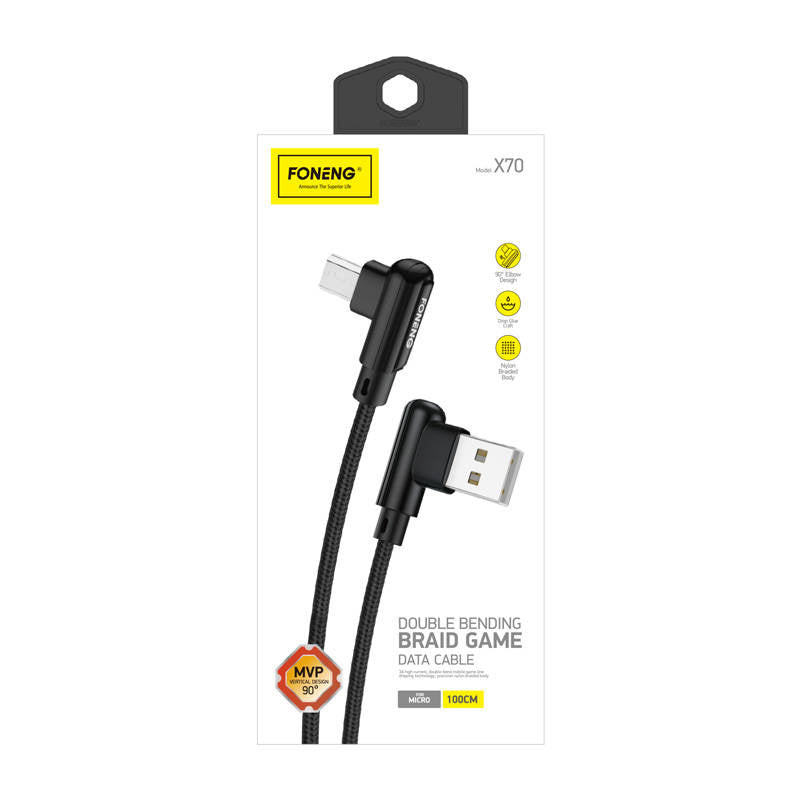 Foneng X70 Angled USB til Micro USB-kabel, 3A, 1m (sort)