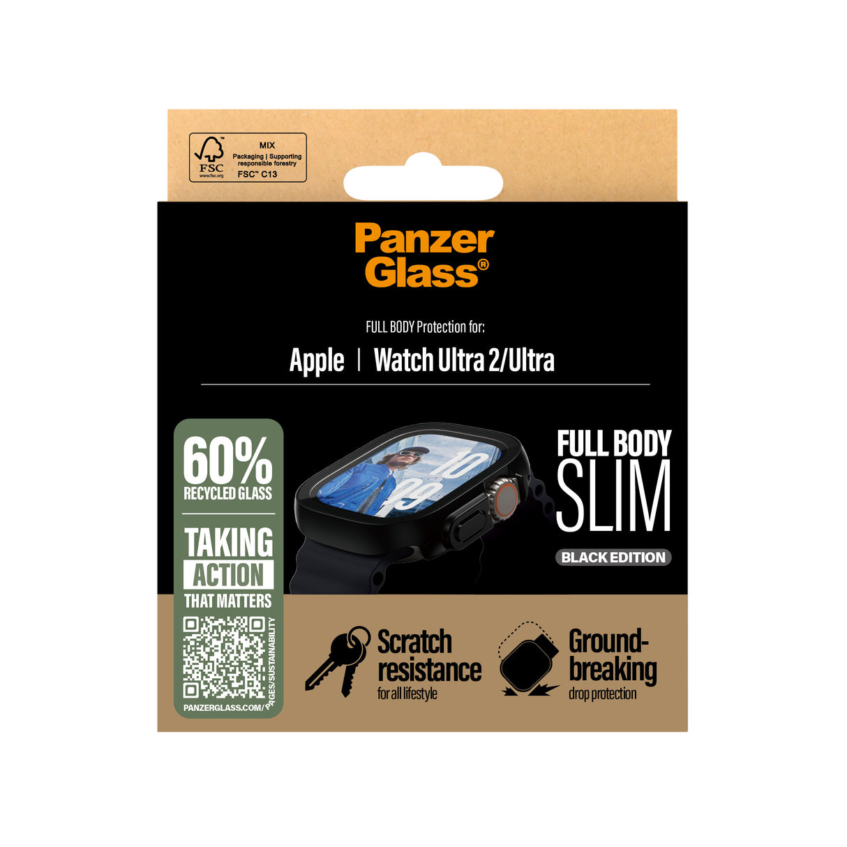 PanzerGlass Apple Watch Ultra 2 49mm - Screen Protector - Snappie Full Body Slim Black