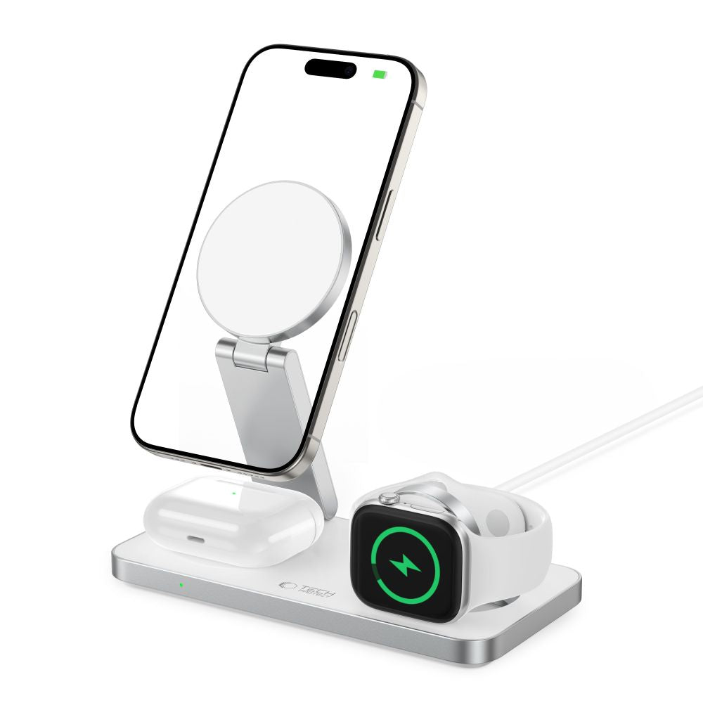 Tech Protect Qi15 W A47 3 I 1 Magnetisk Magsafe Trådløs Oplader Hvid