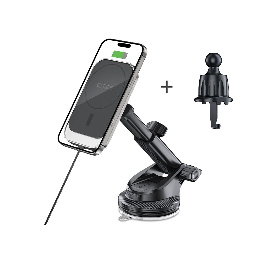 Tech Protect Mm15 W V9 Magnetisk Magsafe Dashboard & Ventilation Trådløs Opladder Til Bilholder 15 W Sort