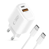 Tech Protect Nca45 W Gan 2 Port Netværksopladder Pd 45 W / Qc3.0 + Type C Kabel Hvid